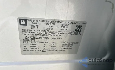 2018 Chevrolet Equinox Lt z USA, uszkodzony, nr VIN 3GNAXSEV3JS573086